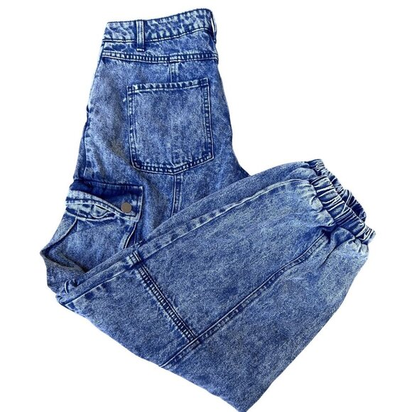 Future Collective Kahlana Barfield Brown Women 4 Utility Cargo Jeans Elastic Hem - Picture 4 of 12